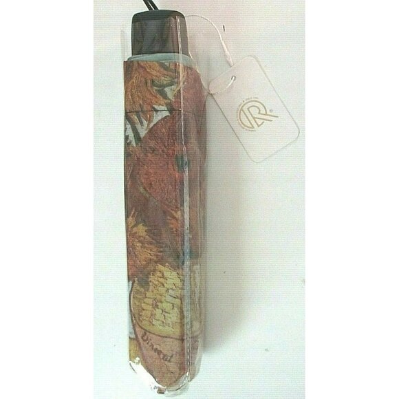 Sunflowers Van Gogh Print Compact Travel Rain Umbrella Unisex Gold Turquoise NWT - Picture 7 of 7